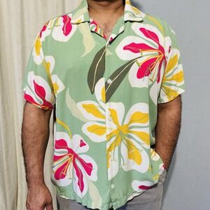 Original Use Men Floral‎ Hawaiian Resort Short Sleeve Collared Button Shirt XXL
